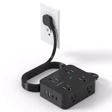 Power Strip Surge Protector, HANYCONY 5Ft Ultra Thin Flat Extension Cord with...