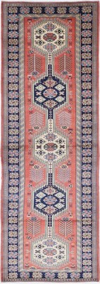 3.3x10 ft Handknotted Red Runner Rug for Corridor and Hallway. Wool Kitchen Rug