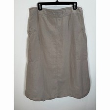VTG Eileen Fisher Skirt Womens Sz L 100 Linen Midi Pockets Flax Lagenlook ALine