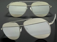 Classic Vintage Retro Style SUNGLASSES For Men or Women Silver Frame Chrome Lens