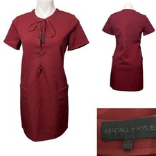 Kendall & Kylie dress Sm Burgundy Lace-Up short sleeve knee length