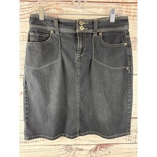 Womens Christopher Banks Dark Wash Blue Denim Jean Skirt Patch Pockets Stretch 6