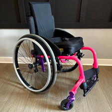 TiLite Manual Wheelchair Pink/Purple Frame Black Seat, Cushion, 165 lb, 4W