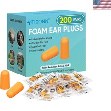 Soft Foam Ear Plugs, 200 Pairs Individually Wrapped - 32dB NRR for Restful Sleep