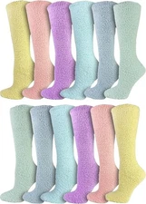 12 Pairs Fuzzy Socks for Women, Soft Fluffy Cozy Thick Warm Winter Holiday Stock