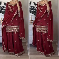 Indian Designer Maroon Crepe Kurta Palazzo With Dupatta For Women  Girls
