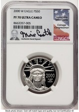 2000-W Proof Platinum Eagle 1/2 oz Mike Castle NGC PF70 3682.00 per troy oz