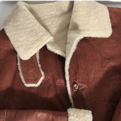 Wilsons Leather Pelle Studio Men's Brown Shearling Coat 2XL Button Accents