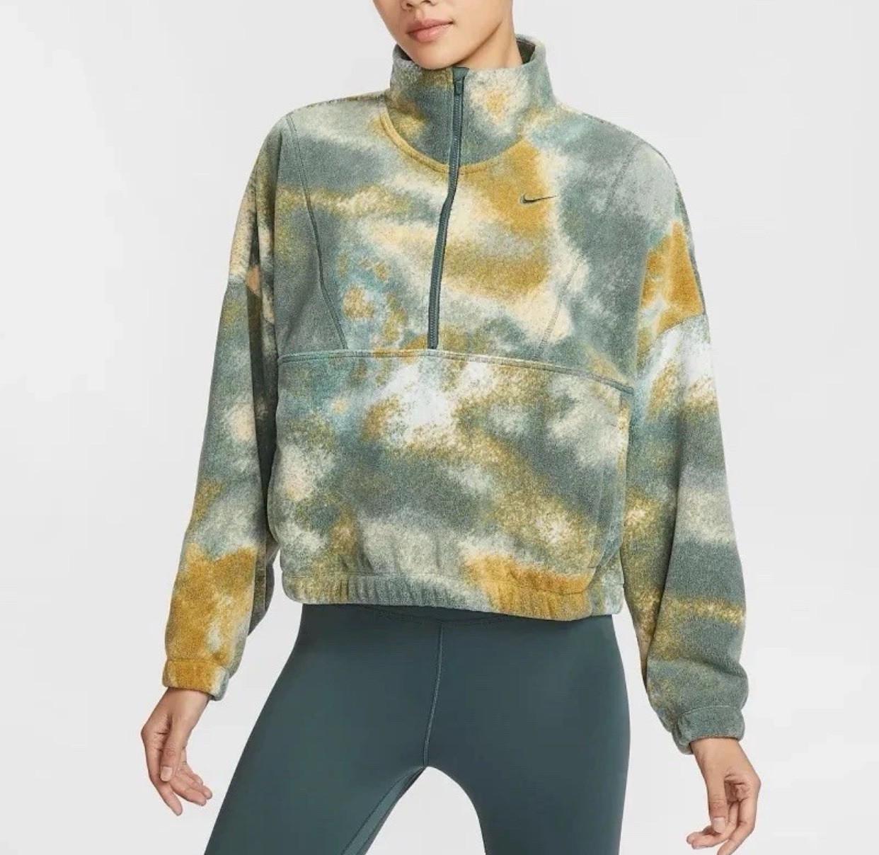 Nike One Wms Therma-FIT Oversized 1/2-Zip Fleece Printed Top FZ6969-338 - Size M