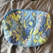 Vera Bradley Floral Blue Green White Cosmetic Bag Zipper Accent
