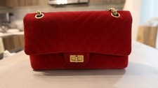 Chanel flap bag red fabric chevron quilted