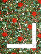 Meowy Christmas Tree Fabric By The Yard Poinsettia Canes Pine Cotton Windham