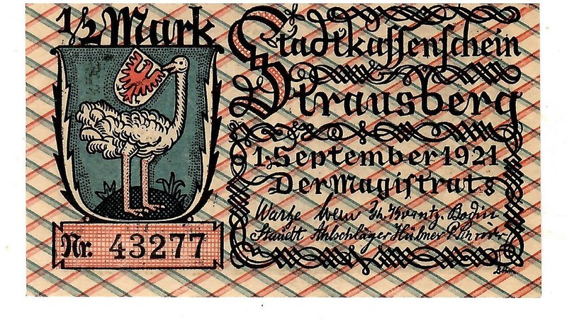 STRAUSBERG UNC 1/2 Mark 1921 NOTGELD GERMANY