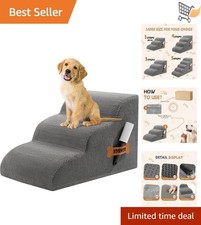 Dog Steps Ramp for Bed Couch 15.7H 3-Tier Non-Slip Waterproof Grey