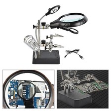 2.5/7.5/10X LED Light Magnifier Soldering Station Desktop Magnifying Glass Tool
