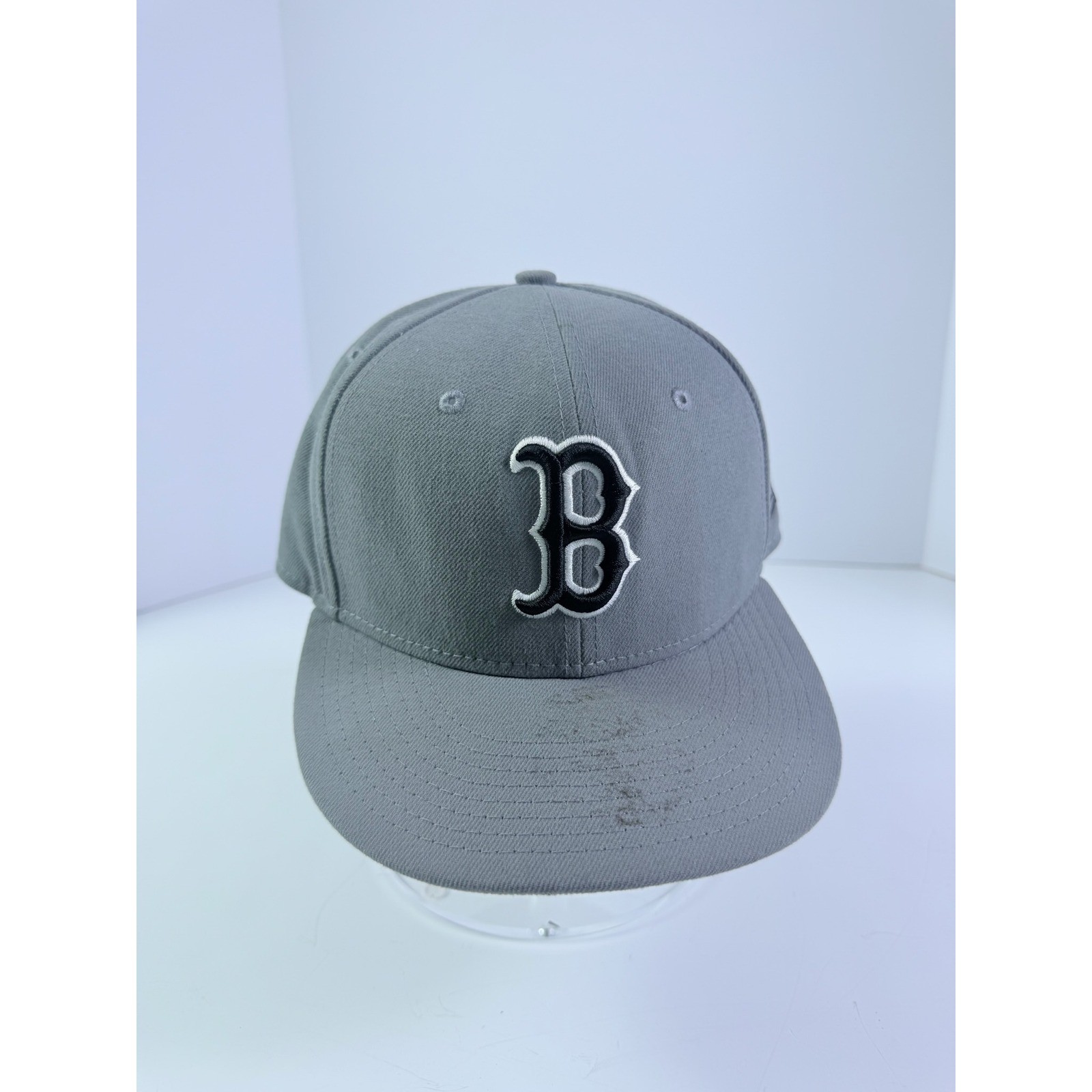 New Era 59FIFTY Boston Red Sox Hat Grey Fitted MLB Baseball Cap Size 7 1/4