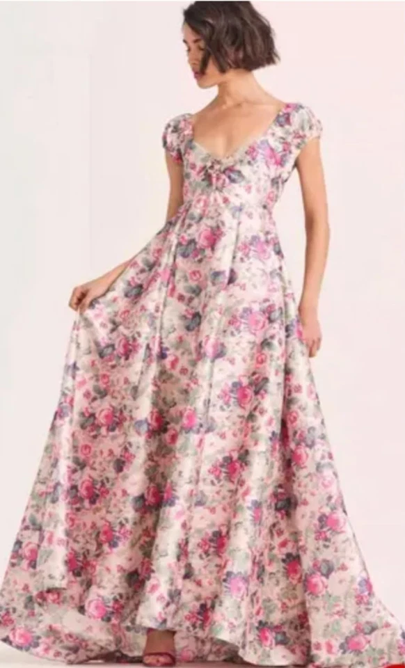 LoveShackFancy GILVERY Floral VEILED KISS PINK Cotton Maxi Dress Gown Sz 2 - Image 2 of 4