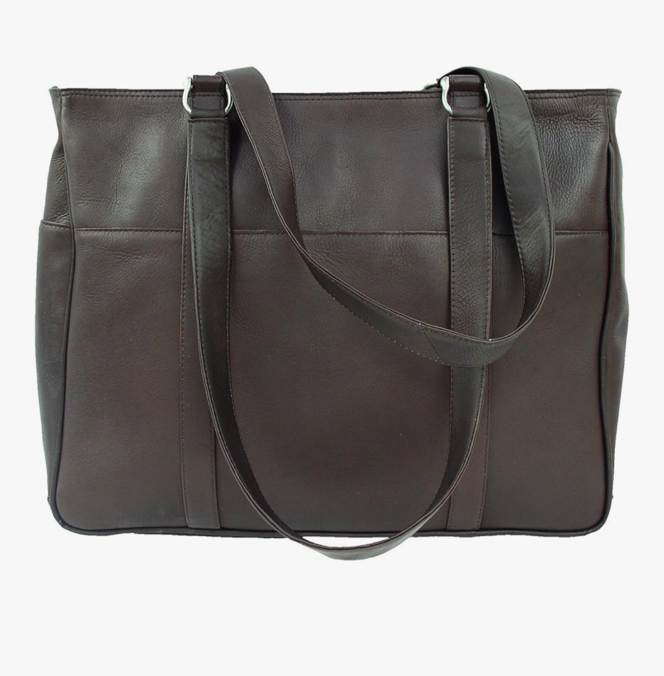 Piel Leather Dark Brown Shoulder Bag Stitching Accents Zip C