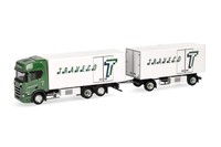 Herpa 317788 Lkw Modell Scania CR20 Hd KüHlkoffer-HäNgerzug Traveco (Schweiz/Sur