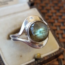 Cocktail Ring Sterling 925 Silver Labradorite Gemstone Jewellery UK Size R