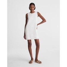 Madewell Mini Shift Dress in 100% Linen Ivory A Line Embroidered Hem Large NWT