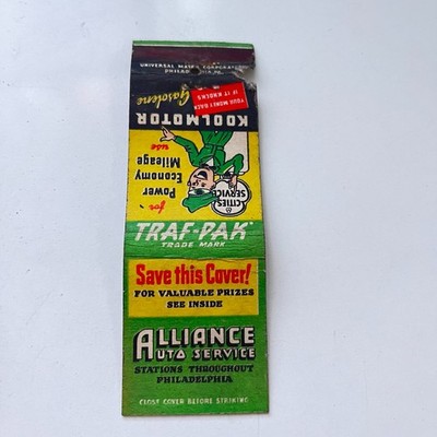 Alliance Auto Service Stations Throughout Phila Vintage Matchbook Cover 4MB99-3