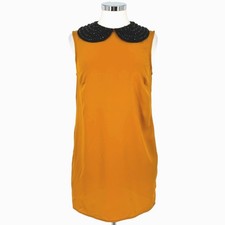 ASOS Beaded Collar Mustard Yellow Shift Dress Mini Mod Size 8