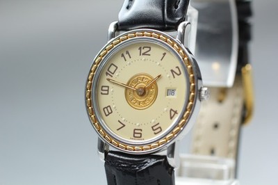 [Fast neuwertig] HERMES Serie 27 mm elfenbeinfarbenes Zifferblatt Datum...
