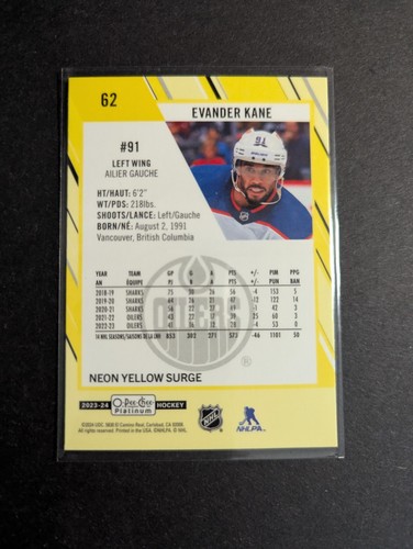 2023-24 O-Pee-Chee Platinum Neon Yellow Surge #62 Evander Kane Oilers - Bild 4 von 4