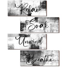 Maitys 4 Pcs Bathroom Wall Decor 10 x 4 Inch Bathroom Wall Art Black and White