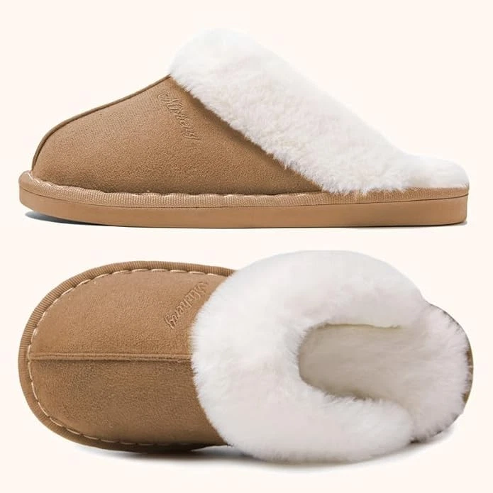 Women Ladies Faux Fur Lined Slip On Slippers Comfy Warm Winter Memory Foam Shoes