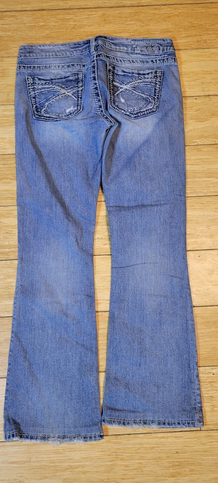 Pantalones de mezclilla plateados Pioneer corte bota desgastados lavado oscuro para mujer talla 28x31 B-1 Foto 4 de 4