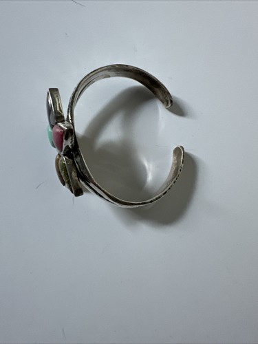 925 Sterling Silver Bracelet Barse Cuff Multi Gemstone Flower Adjustable - Picture 4 of 14