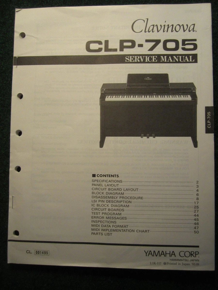 Yamaha Clavinova CLP-705 Service Shop Manual Schematics Parts List