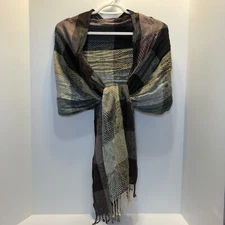 Cejon Womens Scarf Woven 100% Viscose Black Gray Beige Purple Fringe India