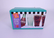 1998 Coca-Cola Green Contour Design 6 Glass Set Made In USA New in Box