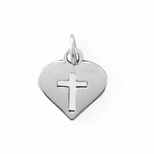 Sterling Silver Cutout Cross in Heart Charm