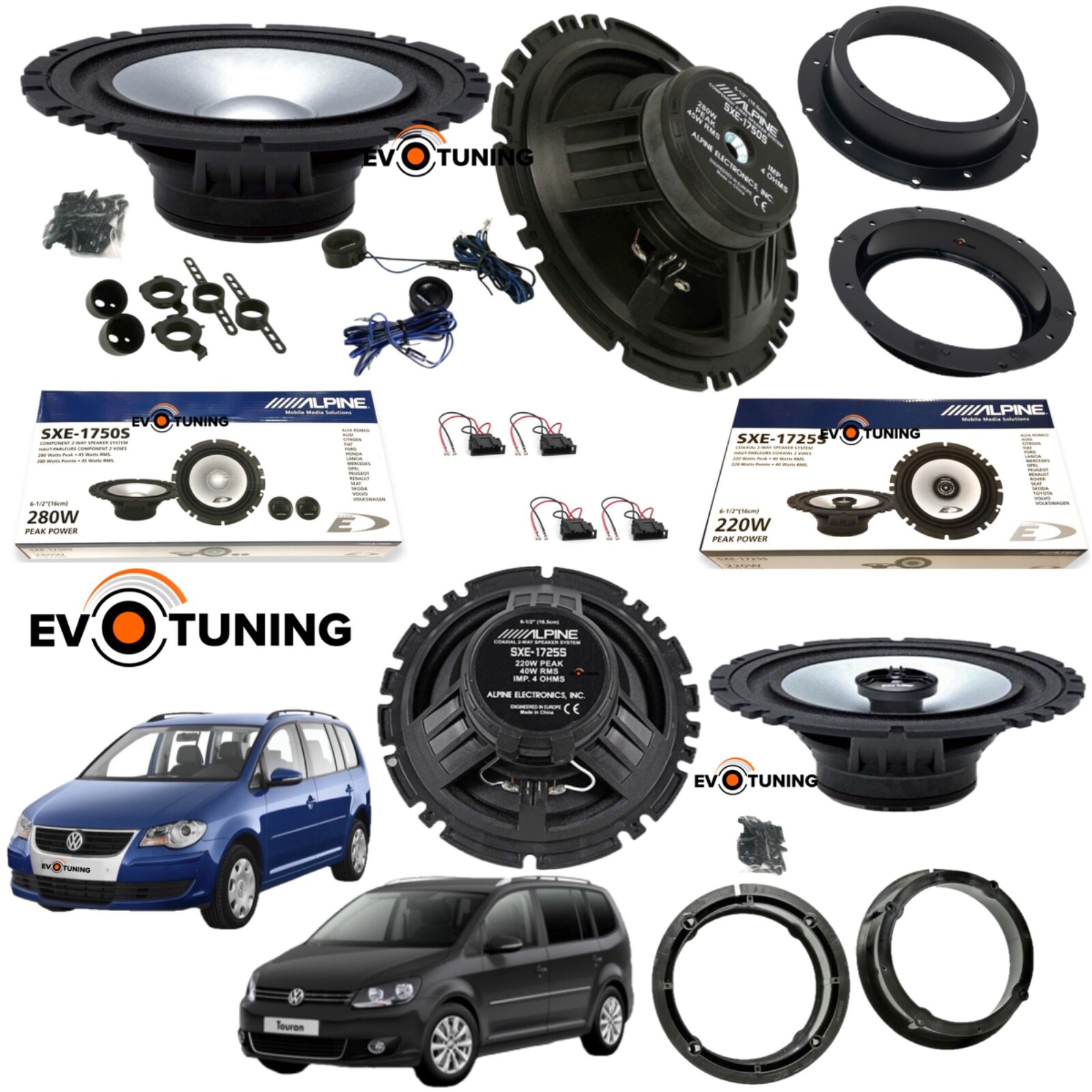 Kit Audio Alpine Casse VW Touran Anteriori e Posteriori - 6 pz