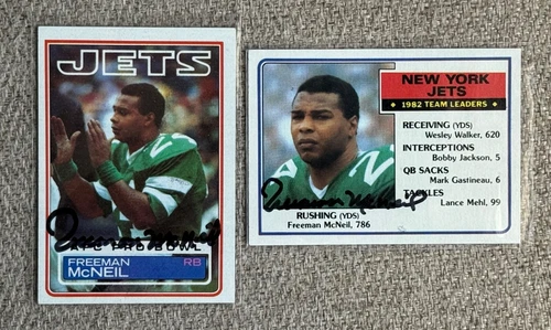 2 Diff Freeman McNeil SIGNED Autographed NY Jets 1983 Topps Cards Leader All Pro