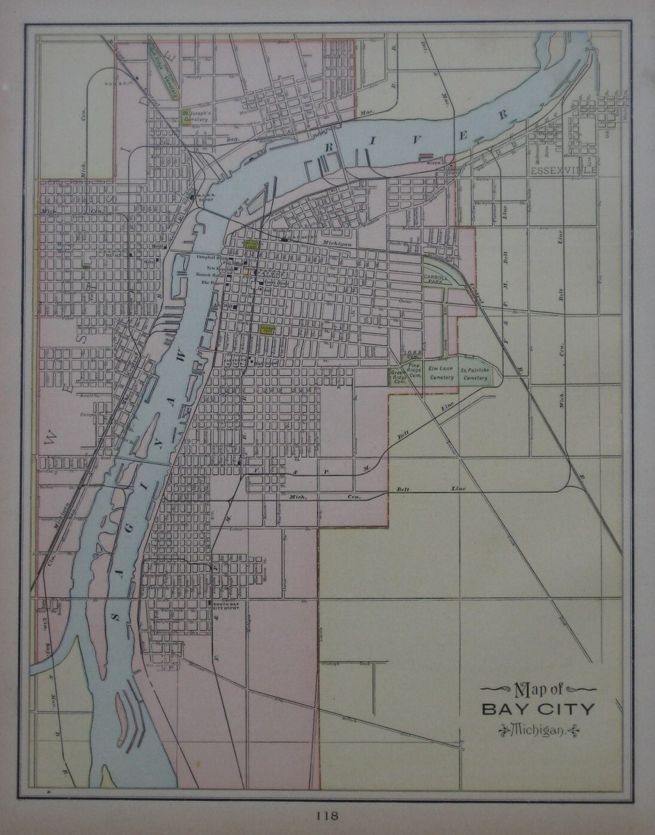 Carte Routière Ancienne Du Golfe Du Michigan – Années 1940, édition Années 30, Occasion Avec Traces D’âge