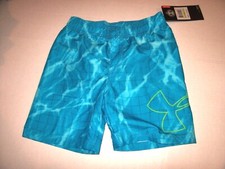 NEW Under Armour 6 turquoise blue boys swim swimsuit trunks shorts elastic waist