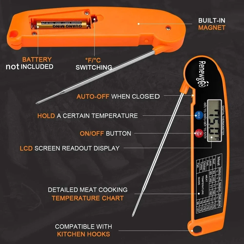 Meat Thermometer for Cooking Digital Instant Read Food BBQ Grilling Steak Probe