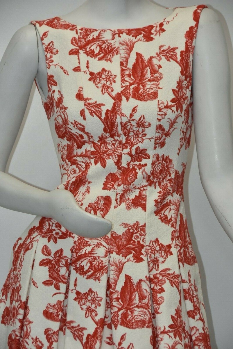 NEW Oscar de la Renta Floral Toile Fit Flare Dress White Orange  THANKSGIVING 0 2 | eBay