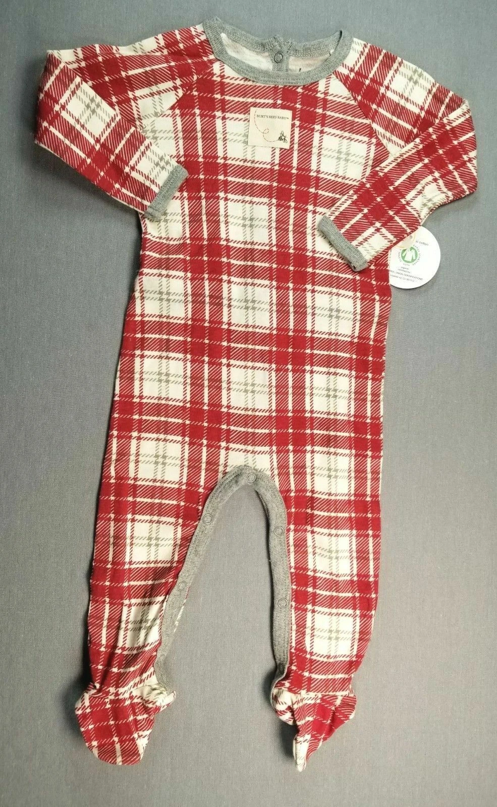 Baby Boy Clothes New 6-9 Month Burt's Bees Burgundy Gray Footed Outfit