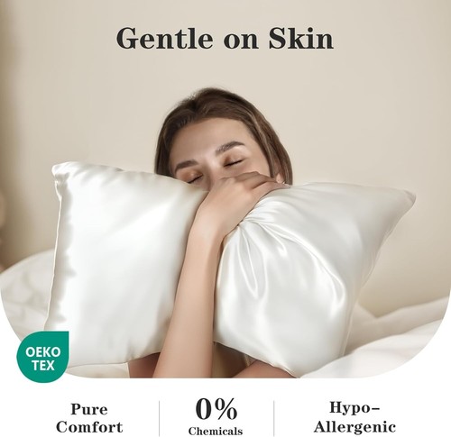 Luxury 100% Pure Mulberry Silk Pillowcase 22 Momme Zippered Hair & Skin Friendly - Picture 3 of 7
