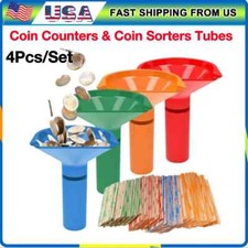 4PCS/SET 4 Color-Coded Coin Storage & Sorter Tubes Assorted Wrappers Counters US