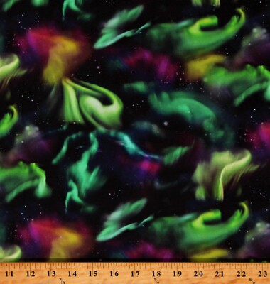Cotton Northern Lights Aurora Borealis Multicolor Fabric Print by Yard D486.81