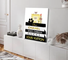 Gold Perfume & Lipstick on Books Digital Stretched Canvas 40x50cm Print