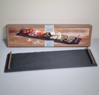 Master Class Artesa Servierplatte handgefertigt schwarz 60x15cm Metallgriffe