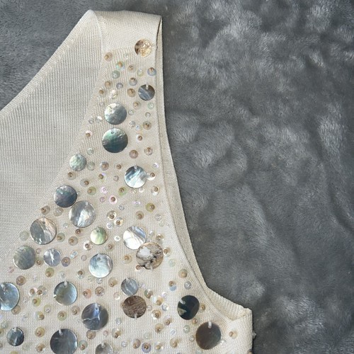 Vintage 90s Due Per Due Women’s Petite PM Silk Blend Beaded Tank Top V-neck - Picture 6 of 9